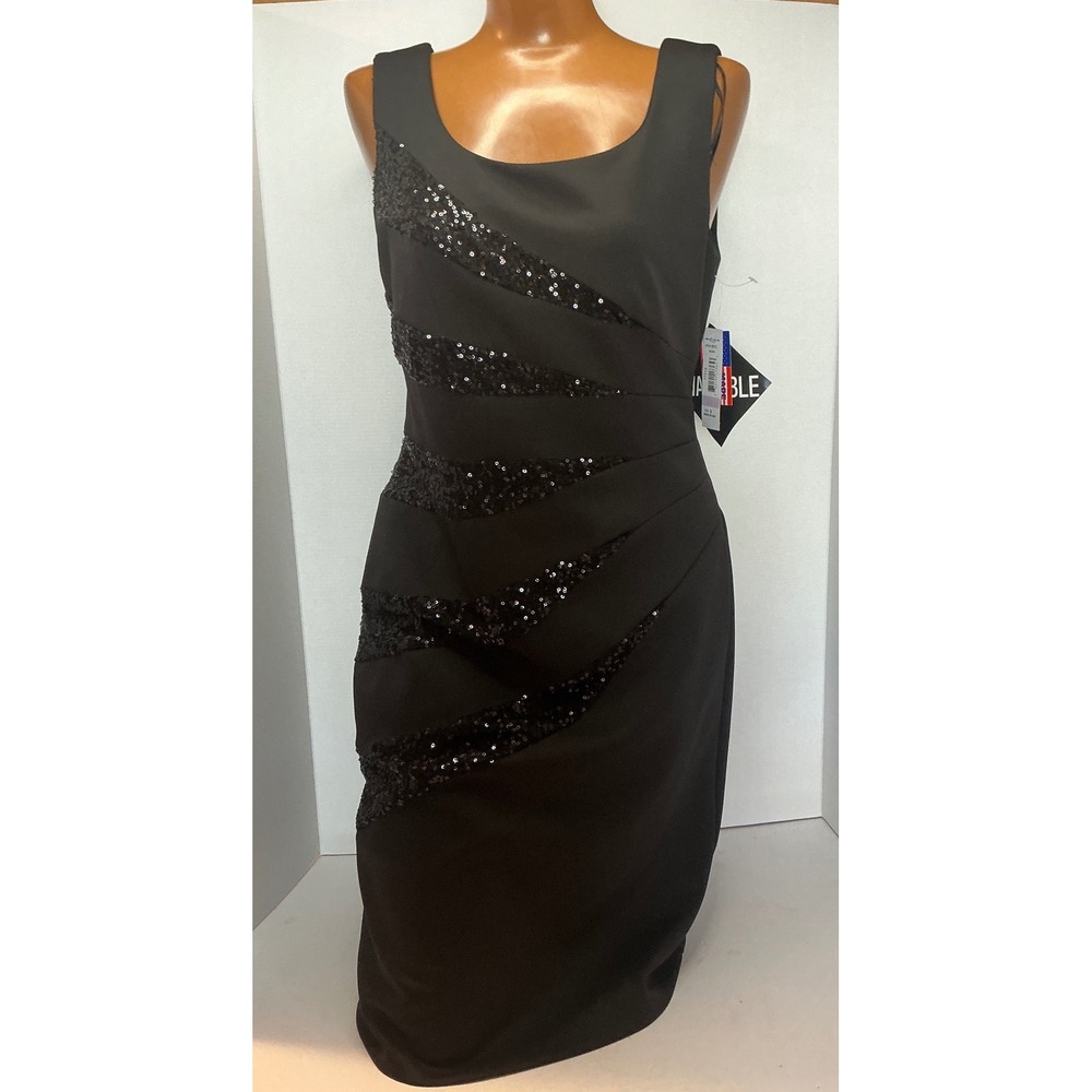 R&M Richard's Black Sequin Tiered Sheath Cocktail Dress Size 6‎ Formal NWT